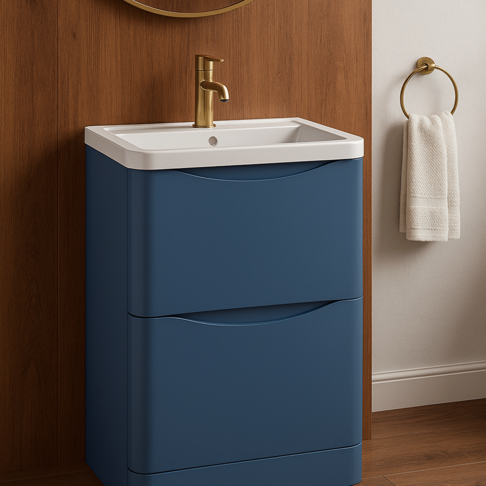 Nuie Blue 600 Floor Standing 2 Drawer Unit & Polymarble Basin - Image 4