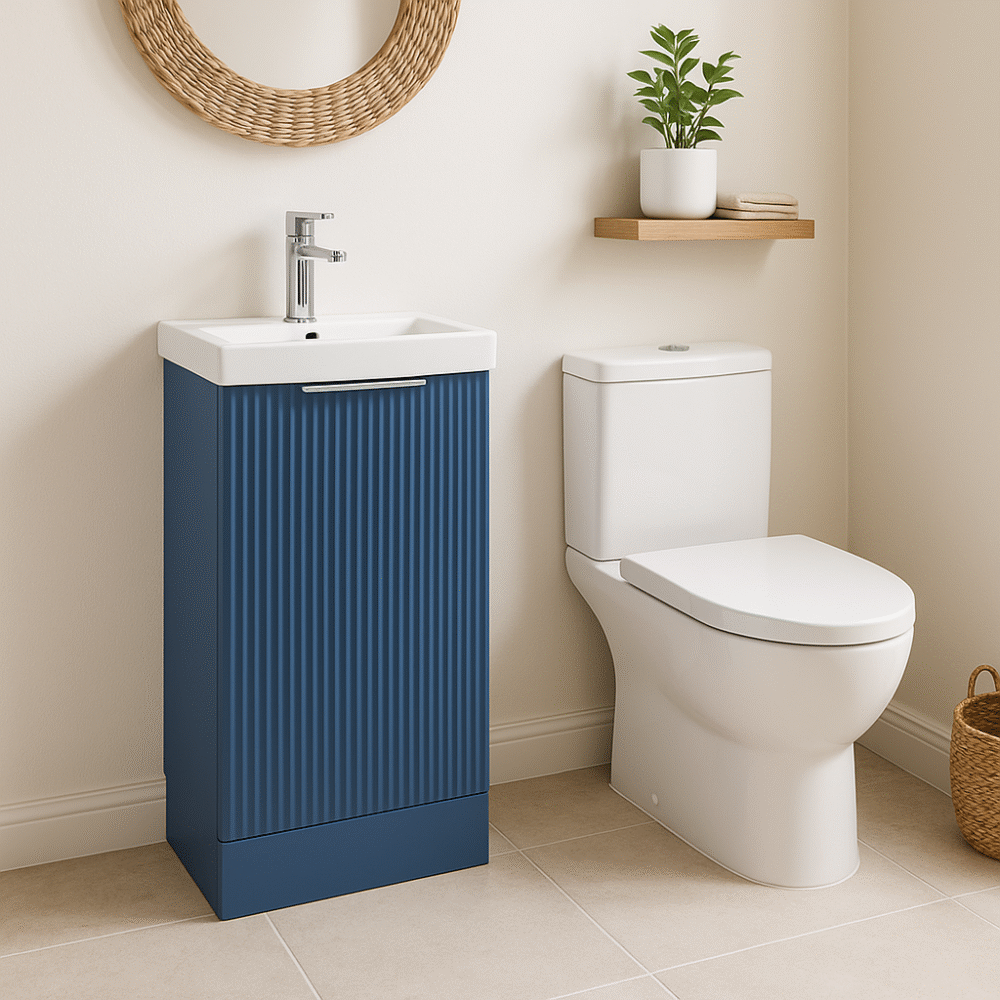 Nuie Fluted Satin Blue Compact En-Suite Vanity & Basin - Image 2