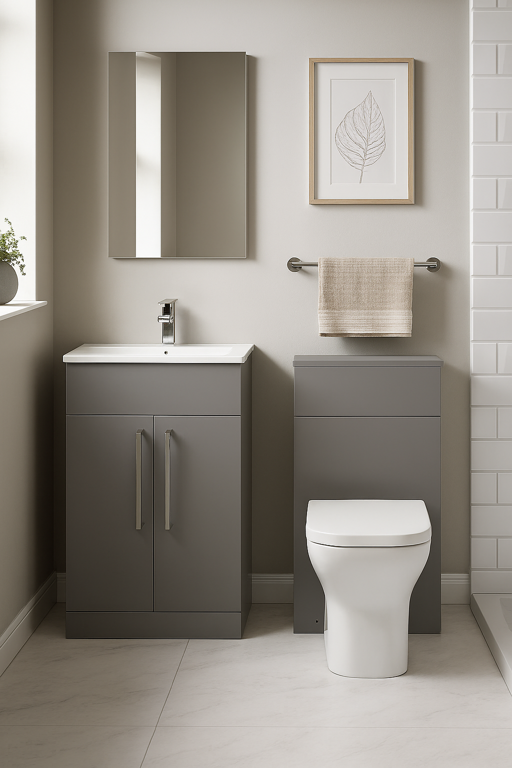 Giavani Edge Dove Grey WC Unit & Floor Vanity Unit With Basin Set - Image 2