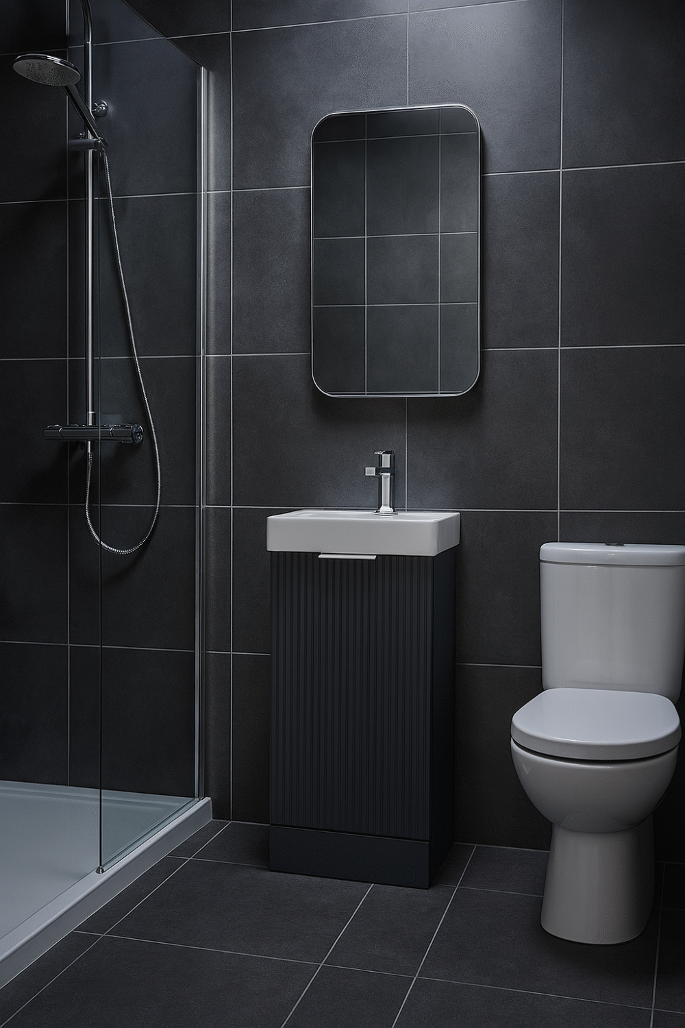 Nuie Fluted Soft Black Compact En-Suite Vanity & Basin - Image 2