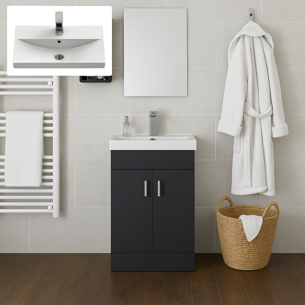 Niko Soft Black Slim Floor Standing Vanity Unit with Basin 550mm - Image 2