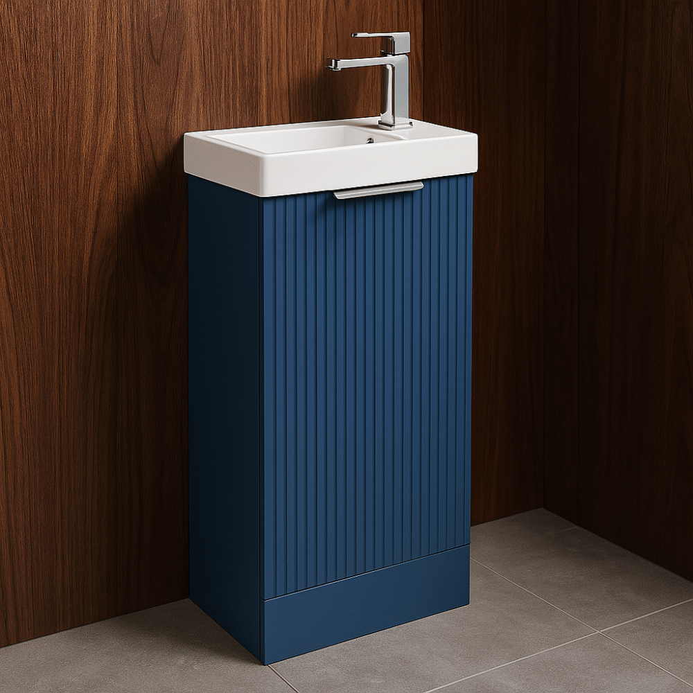 Nuie Fluted Satin Blue Compact En-Suite Vanity & Basin - Image 6
