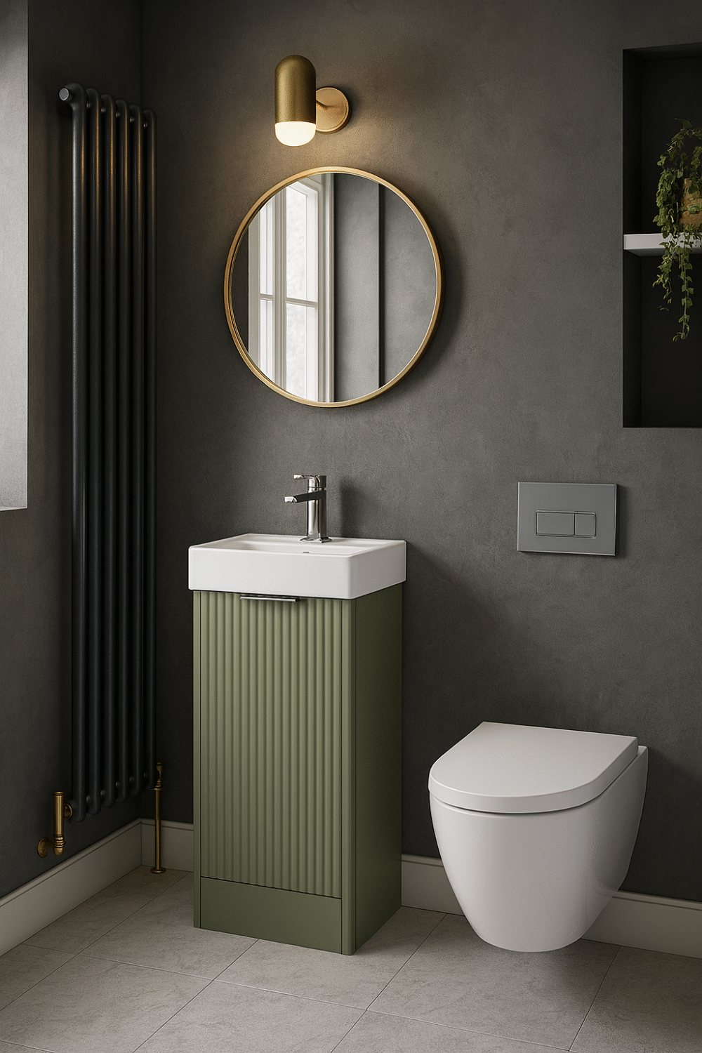 Nuie Fluted Satin Green Compact En-Suite Vanity & Basin - Image 2