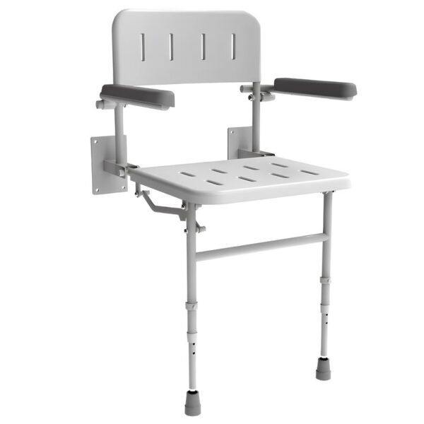 Fitzroy of London White Folding Wall Mounted Shower Seat With Legs & Arms