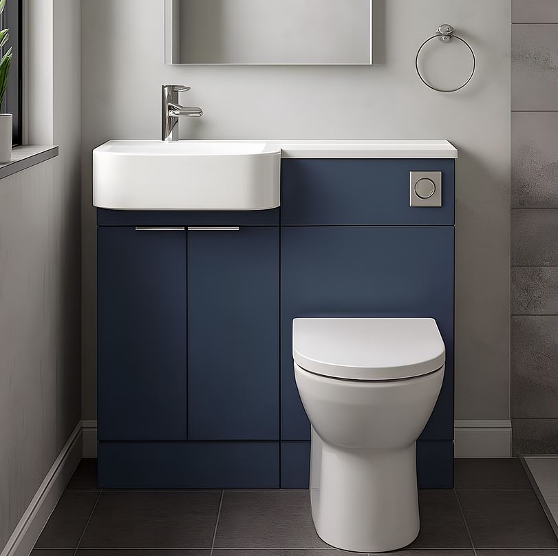 P Shape Blue Vanity & WC Unit Combination Set