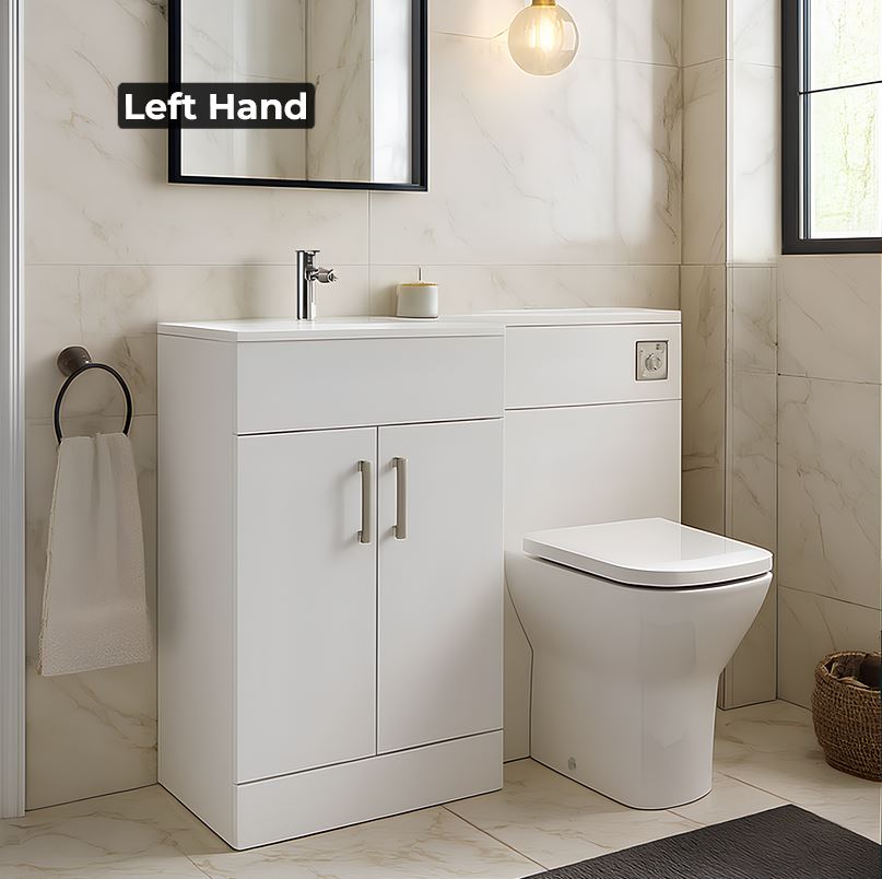 1100mm White Bathroom Combination Suite – Basin, Vanity Unit & BTW Toilet - Image 2