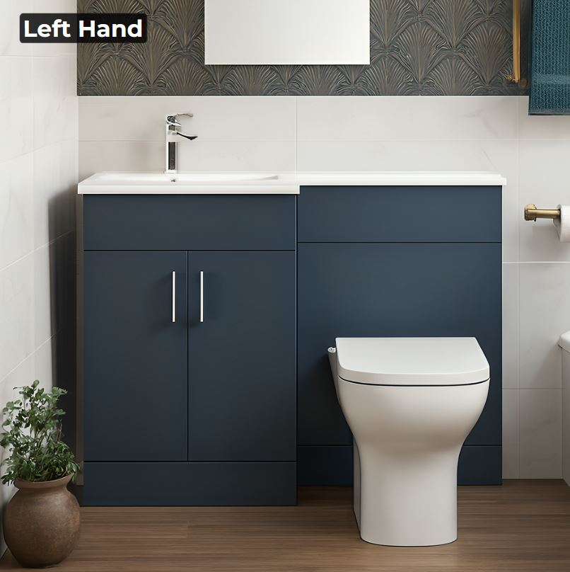 1100mm Blue Bathroom Combination Suite – Basin, Vanity Unit & BTW Toilet - Image 3