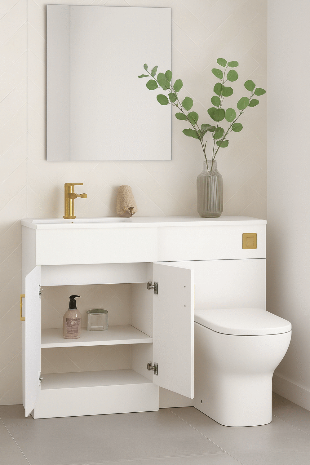 1100mm White Bathroom Combination Suite – Basin, Vanity Unit & BTW Toilet - Image 4