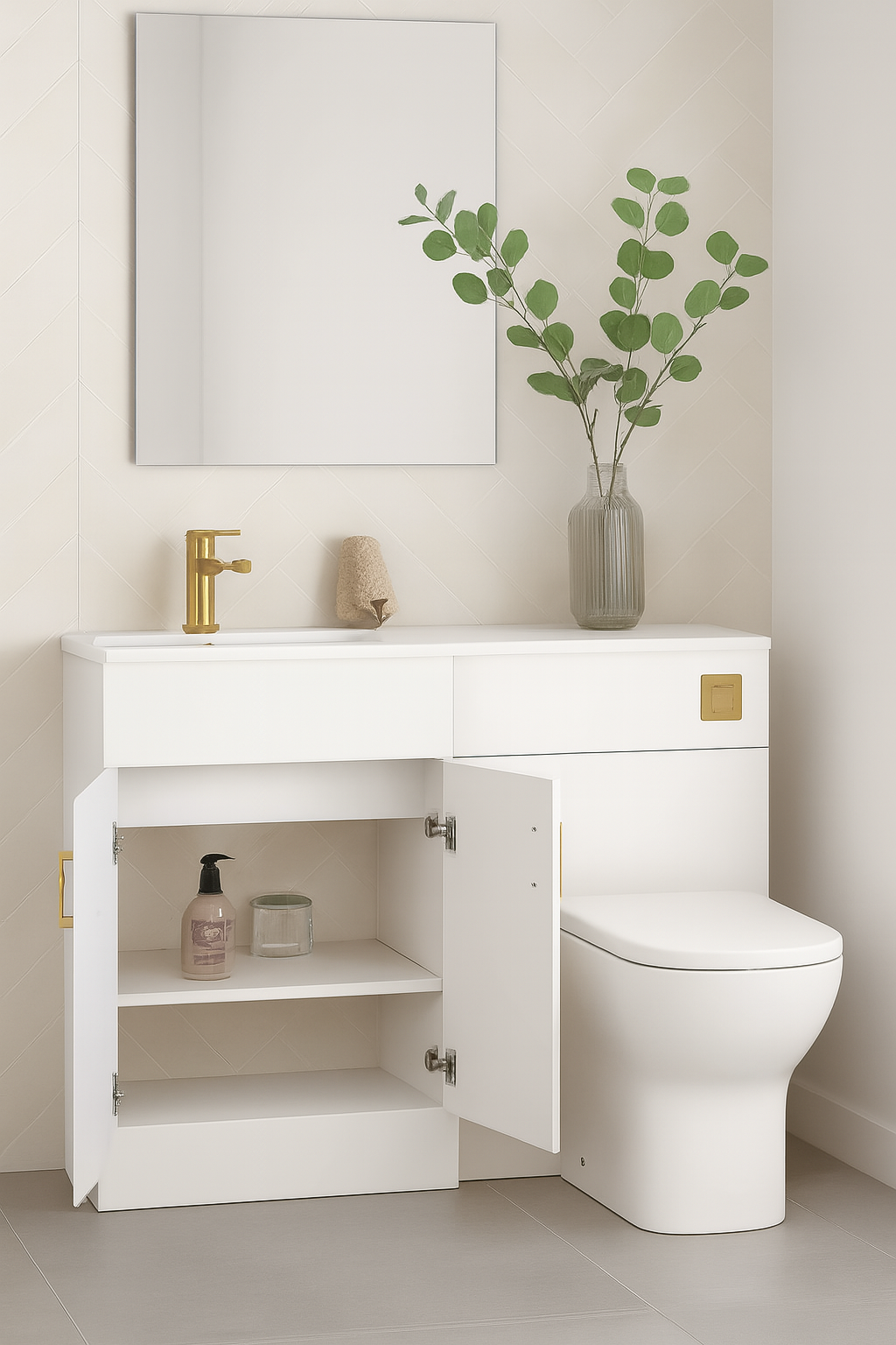 1100mm White Bathroom Combination Suite – Basin, Vanity Unit & BTW Toilet - Image 4