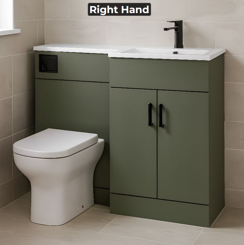 1100mm Green Bathroom Combination Suite – Basin, Vanity Unit & BTW Toilet - Image 2