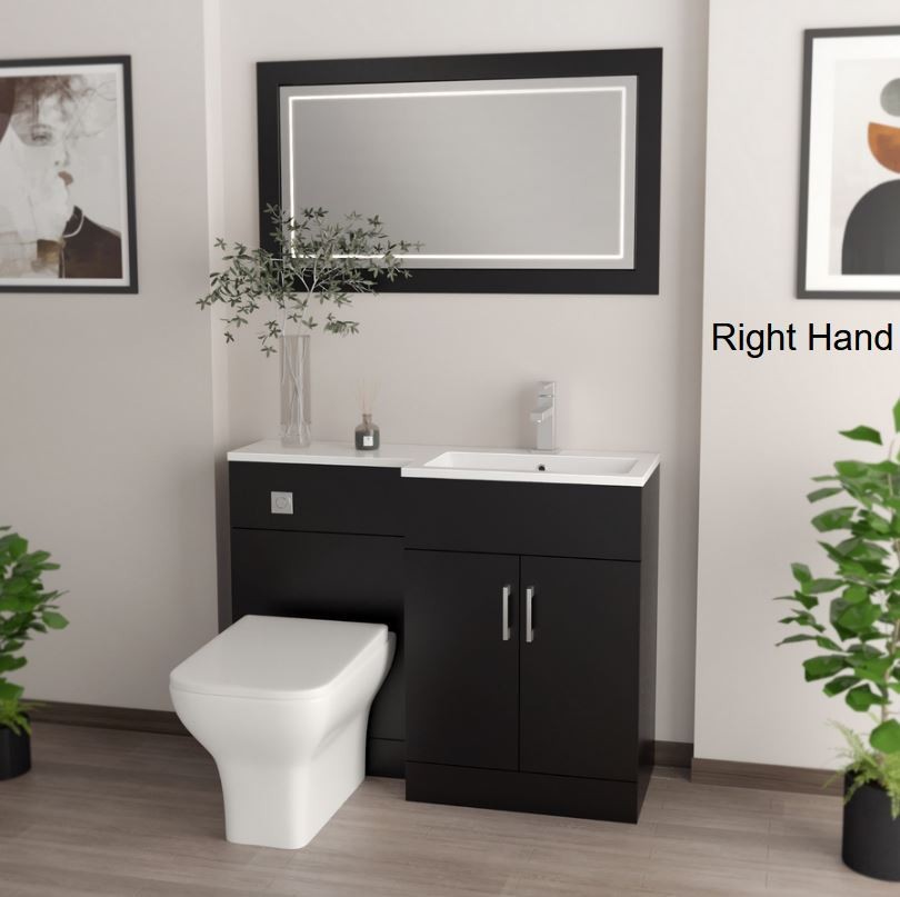 1100mm Matt Black Bathroom Combination Suite - Basin, Vanity Unit & BTW Toilet - Image 3