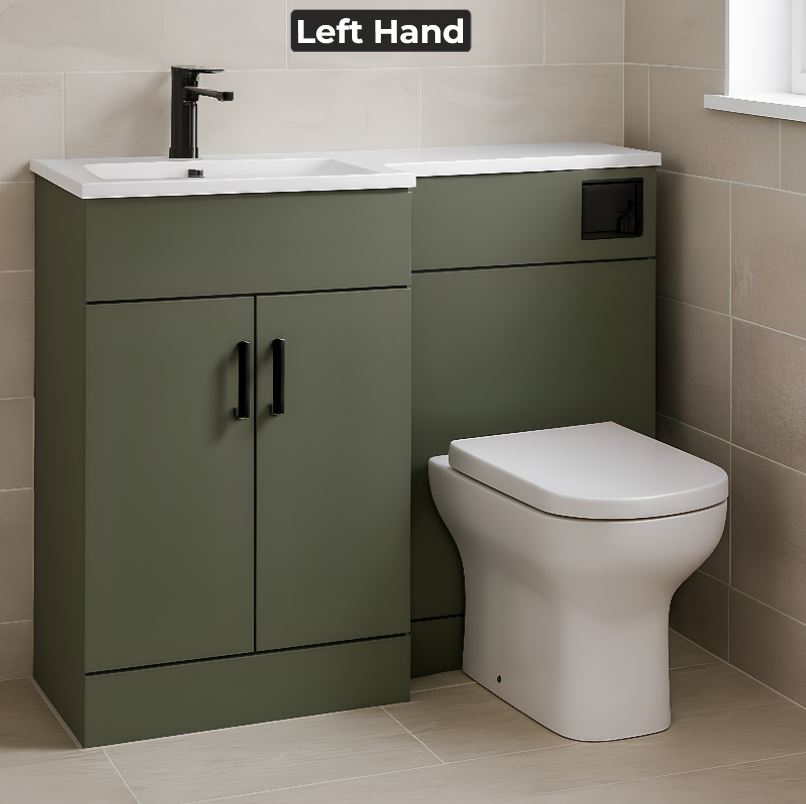 1100mm Green Bathroom Combination Suite – Basin, Vanity Unit & BTW Toilet - Image 3