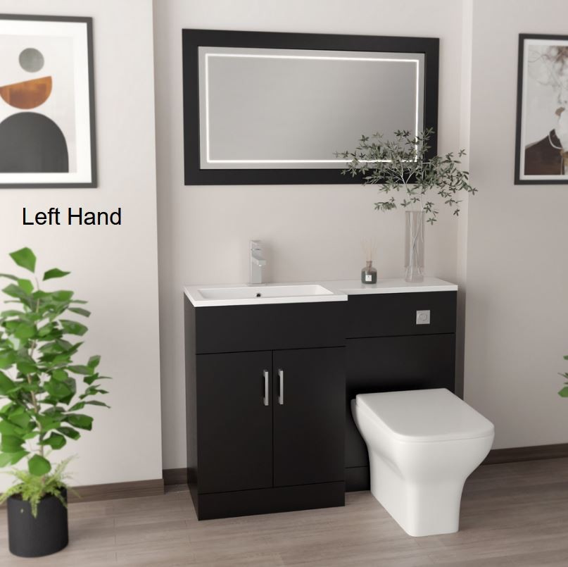 1100mm Matt Black Bathroom Combination Suite - Basin, Vanity Unit & BTW Toilet - Image 2