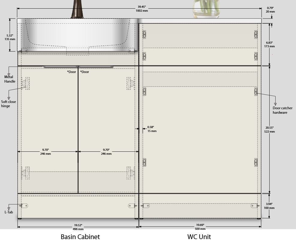 P Shape Blue Vanity & WC Unit Combination Set - Image 4